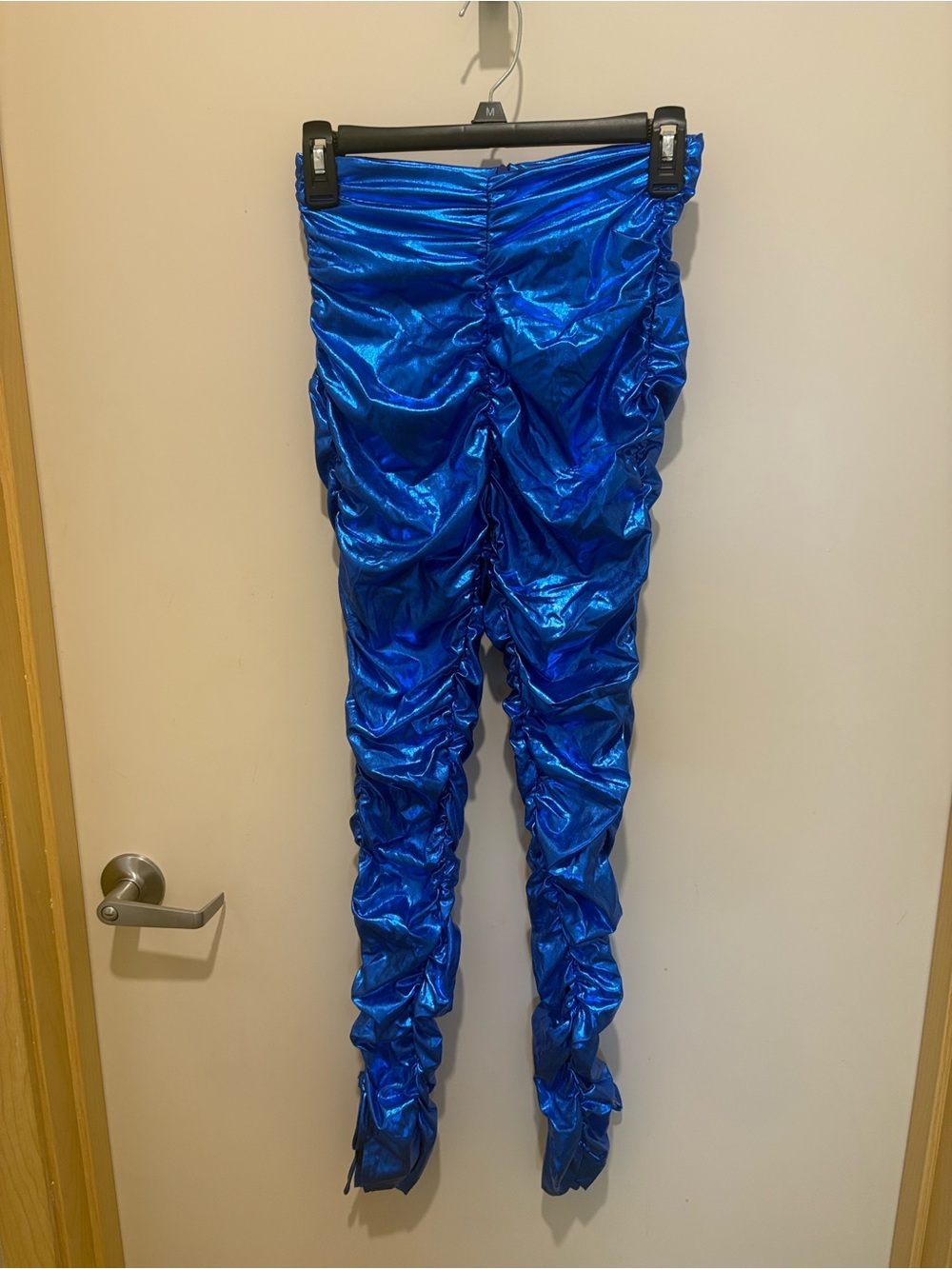 Shiny Ruched Blue Pants - Picture 2 of 6